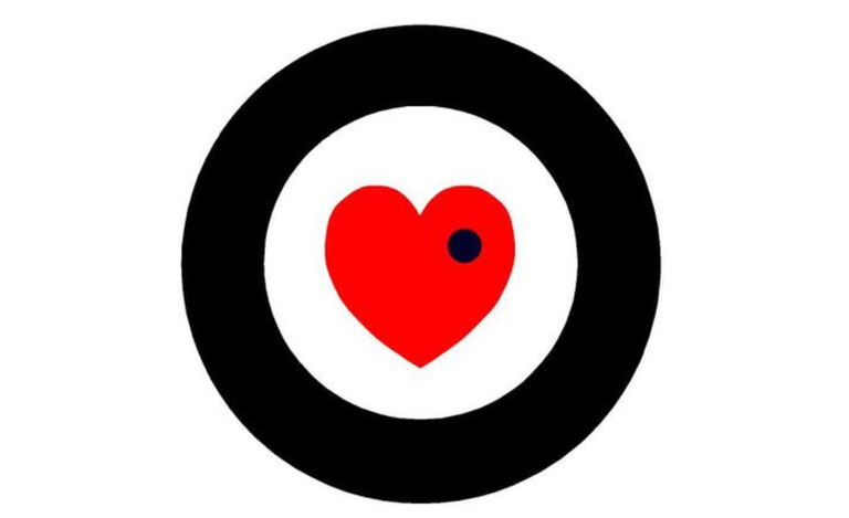 Official Love Police logo featuring a red heart with a black dot centered inside concentric white and black target-style circles.